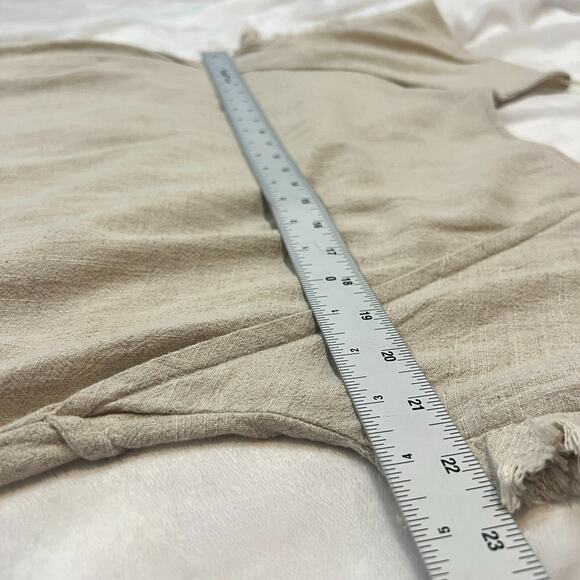 Umgee Womens Small Beige Short Sleeve Linen Cotton Fringe Trim Hi Low Dress - Picture 8 of 8